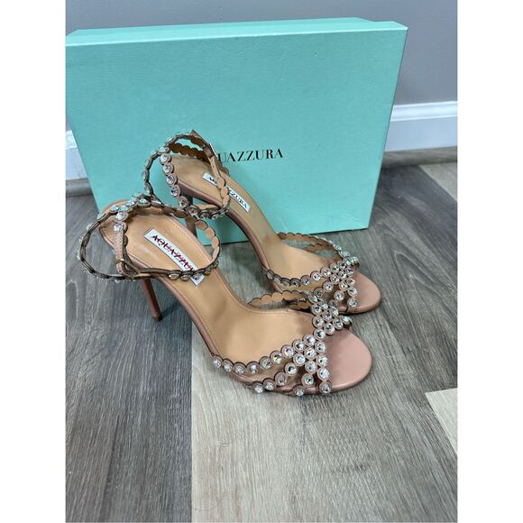 Aquazzura Tequila Crystal-Embellished Leather Sandals in Powder Pink EU40 $1525 - Picture 9 of 15